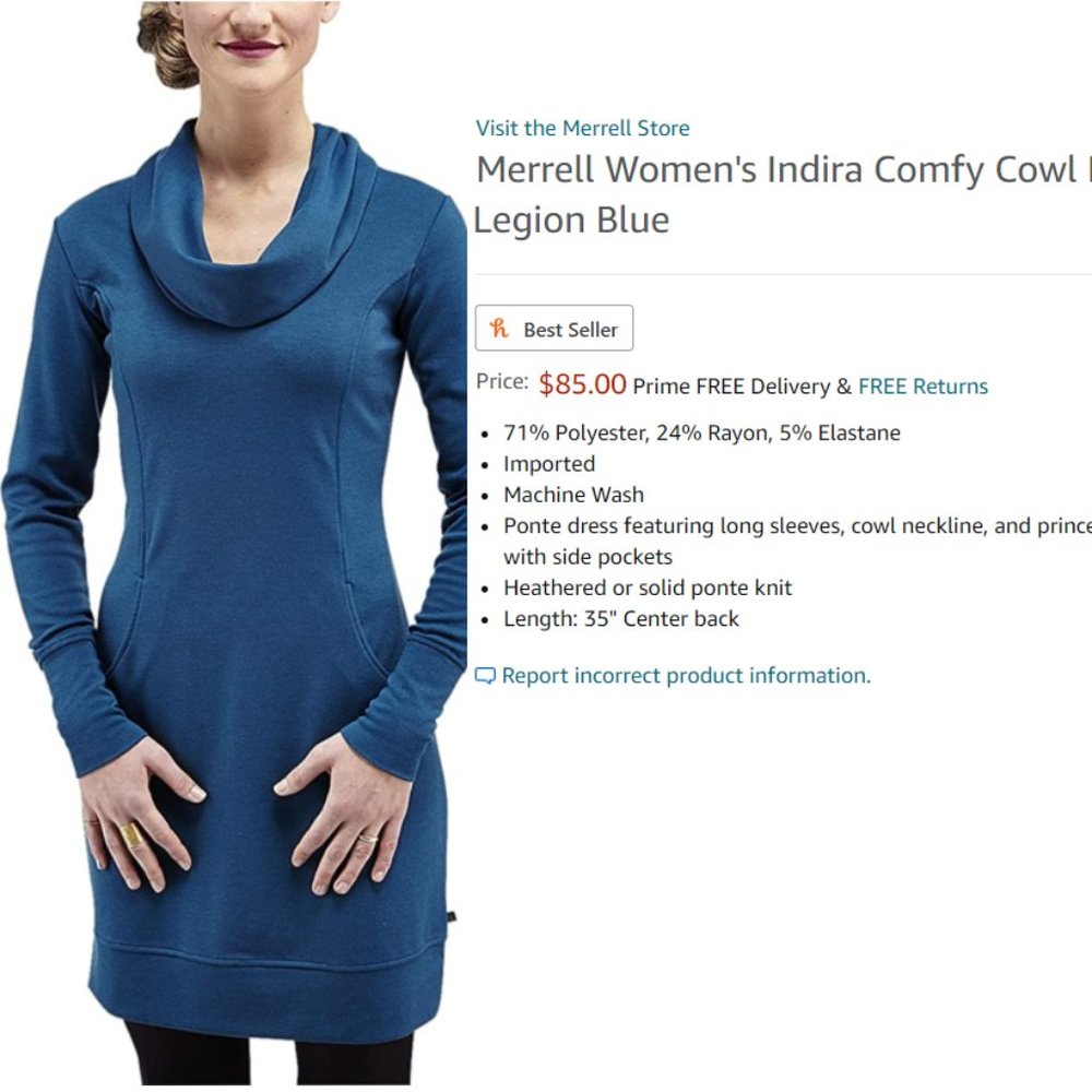 Merrell Indira Comfy Cowl Dress - Legion Blue